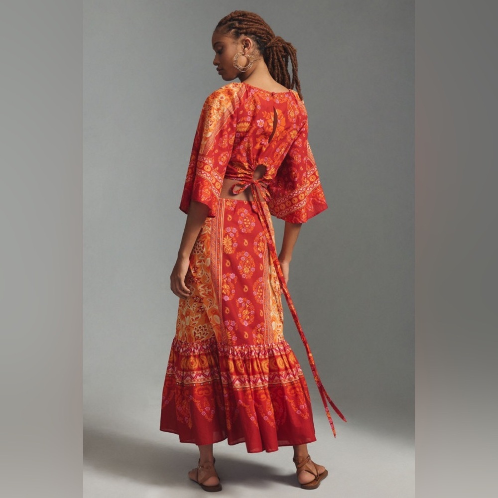 FARM Rio Anthropologie Combuco Cutout Maxi Dress Red Size L - Picture 10 of 13